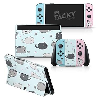 Imagem de Tacky Design Chubby Cats Skin Compatible with Nintendo Switch OLED Skin Wrap Cover, Cute Kawaii Skin for Nintendo Switch OLED Stickers, Premium Vinyl 3M Full Wrap Decal