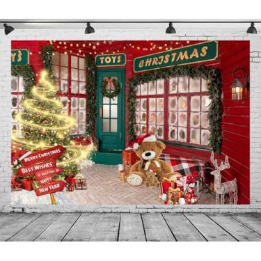 Imagem de DePhoto Pano de fundo de loja de Natal, Papai Noel, vermelho e verde, loja de brinquedos, árvore de Natal, placa de boas-vindas, brinquedo de pelúcia para fundo de festa em família, pano de fundo de