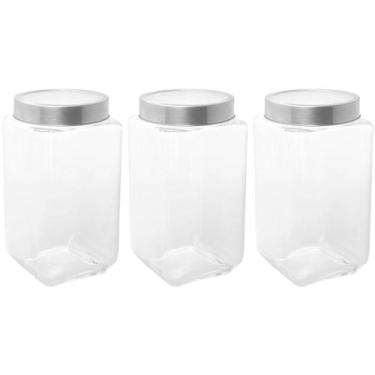 Imagem de Kit 3 Potes de Vidro 1,7L Tampa Metal Lyor Gastro Prata Porta Mantimen