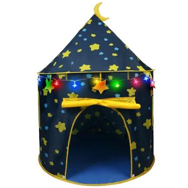 Imagem de LotFancy Barraca de brinquedo para meninos, com luzes de estrela e bolsa de transporte, casa de barraca pop up para crianças pequenas, uso interno e externo, dobrável, portátil, azul