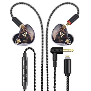 Imagem de Audiovance Vibes 201ML Fones de Ouvido com Fio, Microfone, Adaptador Lightning para 3,5 mm, Isolamento de Ruído, Cabo Trançado, Estojo de Transporte, Pontas de Fones de Ouvido, Marrom Claro