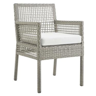 Imagem de Modway Aura Wicker Rattan Outdoor Patio Cadeira de jantar com almofada em cinza e branco