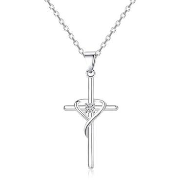 Imagem de BlingNuts Colar com pingente de cruz de cristal gótico, corrente de cabo de aço inoxidável, joias de aniversário, presentes para mulheres, F, Aço inoxidável, Sem Pedra Preciosa