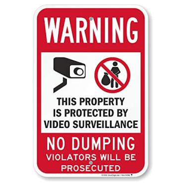 Imagem de SmartSign Placa de metal básica "Aviso - Propriedade protegida por vigilância por vídeo, sem despejamento", composto de alumínio de 120 mm (ACM), refletivo de grau de engenheiro, vermelho/preto sobre branco