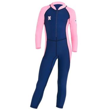 Imagem de DIVE&SAIL Maiô feminino de manga comprida com proteção solar UV maiô inteiro stretch cobertura total traje de banho azul-marinho P