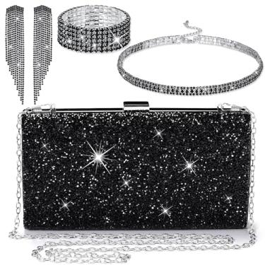 Imagem de Jadive 4 peças de bolsa feminina com strass para noite, bolsa de mão com glitter para festa