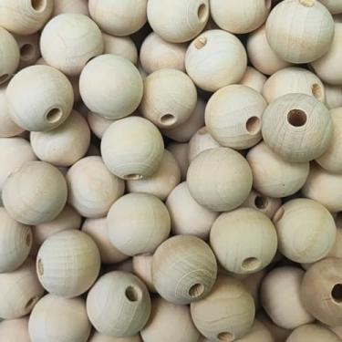 Imagem de 100 Miçangas Pérola Madeira 8mm a 20mm Cru Bola Passante Missanga Bijuteria Artesanato (18mm)