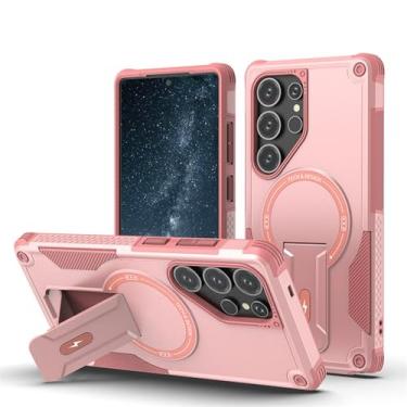 Imagem de POYUFRG Capa magnética para Samsung Galaxy S25 Ultra/S25 Plus/S25, capa de telefone fosca antiderrapante com suporte invisível à prova de choque, rosa, S25 Plus