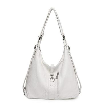 Imagem de Mochila de moda feminina bolsas de ombro de couro de qualidade feminina bolsa mensageiro de grande capacidade(White)