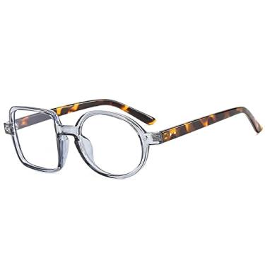 Imagem de Armação de óculos redonda feminina, masculina, lente transparente, quadrada, óculos de óculos de luz, óculos feminino, tamanho único, cinza