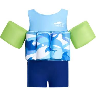 Imagem de Gogokids Maiô infantil com boias embutidas, roupa de banho boia assistida pelos pais, treinador de natação para crianças de 9 a 22 kg, Azul, 4 - 5 Y