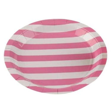 Imagem de Prato Papel Tema 18cm Listrado Rosa Bebê e Branco - 10 unid - Silverfe