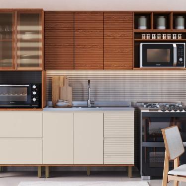 Imagem de Cozinha Modulada Completa 6 Peças 100% MDF com Detalhes 45 Graus Canela/Off White