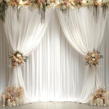 Imagem de Cortinas de fundo marfim de 6 m x 3 m para festas de casamento, tecido de poliéster sedoso sem rugas, 4 painéis de pano de fundo creme, 12 x 3 m, para fotografia de aniversário de chá de bebê