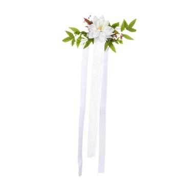 Imagem de WeiLaiKeQi Flor da cadeira de casamento, flores artificiais, decoração de cadeira de corredor de casamento para engajamento de banquetes, Branco