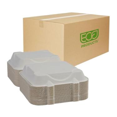 Imagem de Conchas de cana-de-açúcar branca Vanguard renováveis e compostáveis da Eco-Products, 23 x 23 x 7,6 cm, caixa com 200 | Sem produto adicional PFAS | BPI e ASTM compostável | Resistente a graxa e cortes