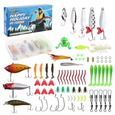 Imagem de OriGlam Conjunto de iscas de pesca, kit de iscas de peixe, iscas de plástico macio, minhocas de plástico macio, sapo, kit de equipamento de isca para robalo, truta, salmão, peixe de água doce