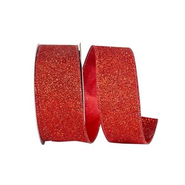 Imagem de Reliant Ribbon Fita de borda com fio com brilho metálico para exibição, vermelha