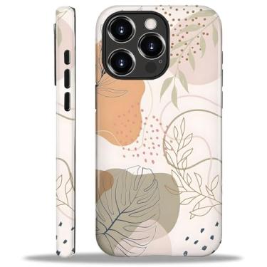 Imagem de Capa compatível com iPhone 16 Pro, capa rígida híbrida de policarbonato de 2 camadas + capa protetora de silicone, design minimalista de folhas e pontos, resistente a arranhões, à prova de choque para