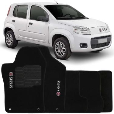 Imagem de Jogo de Tapete Automotivo Carpete Fiat Uno 2011 à 2018 Soft Logo Bordado Preto 5 Peças