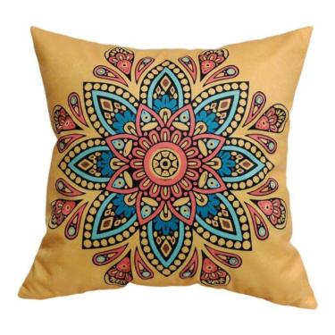 Imagem de Almofada Mandala Indiana 45x45cm Várias Estampas Tecido amarelo somente Capa