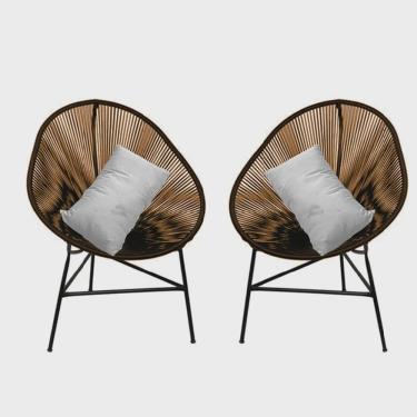 Imagem de Kit 02 Poltrona Cadeira Acapulco Plus com Almofada Quadrado Marrom Tecido Sintético Branco - Ahz Móveis