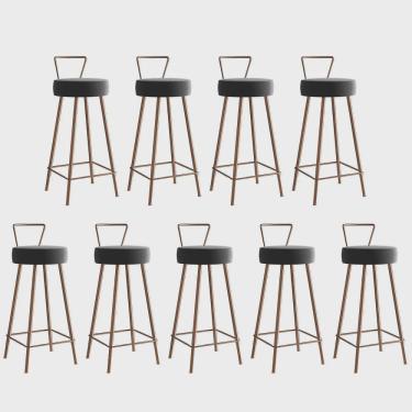 Imagem de Kit 09 Banqueta Alta Com Encosto Tais Eiffel Cozinha Bar Bistrô Ferro Bronze Sintético Cinza - Ahz Móveis