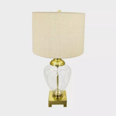 Imagem de Abajur Classico Redondo Base Metal Cristal Lapidado