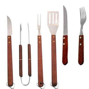 Imagem de Kit Talheres para Churrasco 16 Peças Aço Inox c/Cabo Madeira - wincy