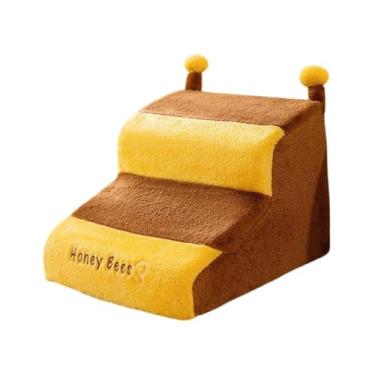 Imagem de WeiLaiKeQi Escada de cachorro cachorro cão etapa 2 etapa sem deslizamento com tampa lavável para sofá escada de estimação Pet Stop for puppy sofá pequeno animal, Amarelo Marrom