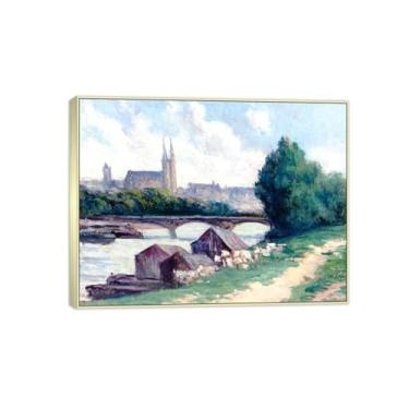 Imagem de MUHJDYC Paisagem quadros arte mural em tela - famosa impressões em tela reprodução - moldura prateada quadro decoração salão (bancos sena) 50 x 65 cm - 19 x 25 in