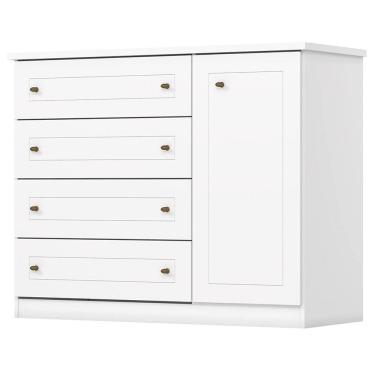 Imagem de Comoda 1 Porta 4 Gavetas 126 cm Americana Branco Henn