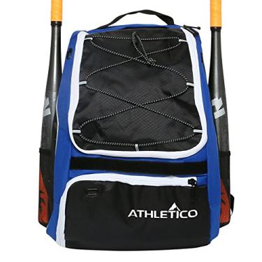 Imagem de Athletico Bolsa para taco de beisebol – Mochila para beisebol, bola em T e equipamentos de softbol para jovens e adultos | Comporta morcego, capacete, luva e sapatos | Compartimento separado para sapato e gancho de cerca (azul)