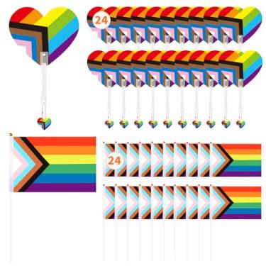 Imagem de MOUNTCLIM 48 peças de decorações de festa do orgulho - 24 leques de arco-íris portáteis e 24 mini bandeiras de orgulho para festivais LGBT e celebrações