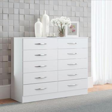 Imagem de Cômoda Grande com 10 Gavetas para Quarto Casal 117cm Branco - Soluzion