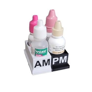 Imagem de Znet3D Organizador e rastreador de frascos de colírio – 4 compartimentos AM/PM (branco/preto)