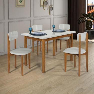 Imagem de Mesa Cadeiras 120cm MDF Pinus Estofado Sala Jantar Compacta - Ravilar,