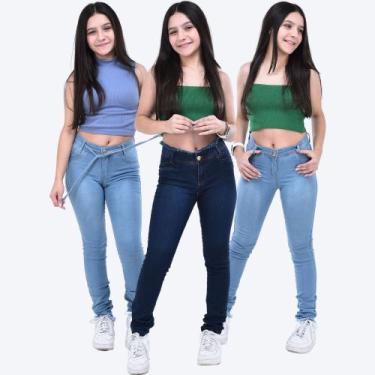 Imagem de Kit 3 calça skinny jeasn feminina bolso calça jeans 20 modelos infanti