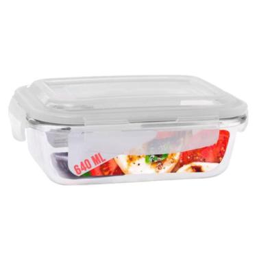 Imagem de Pote Tampa Hermetico Retangular Vidro Marmita 640ml Multiuso - Casa Li