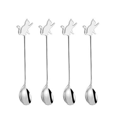 Imagem de OULIGET Mini Colher De Café Expresso Aço Inoxidável, Colheres Chá Sobremesa, Sopa Pequenas, Animais Fofos Prateados, 5,6", Conjunto Com 4