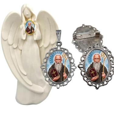 Imagem de Imagem Estatua São Bento Com Relicario Metal Broche Resinado Decoração