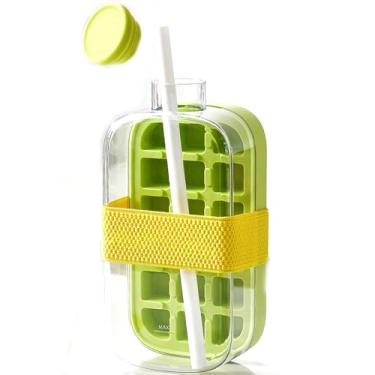 Imagem de Bandeja de silicone 2 em 1 para cubos de gelo – Molde reutilizável para freezer, bandejas de gelo perfeitas para água e bebidas geladas, copos de gelo divertidos para amantes de cubos (verde, 800 ml)