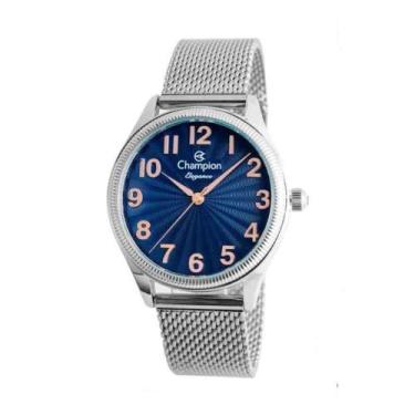 Imagem de Relogio feminino prata champion fundo azul prova d'agua cn24468f