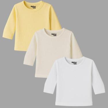 Imagem de Kit 3 Camiseta Manga Longa Lisa Bebê Menino Menina P M G - BigToon Kid