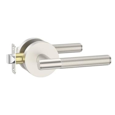 Imagem de Amerdeco 1 pacote com maçanetas serrilhadas de passagem de níquel acetinado escovado, maçaneta de porta resistente sem travamento para hall, armário, área de escritório, shopping centers AM0016