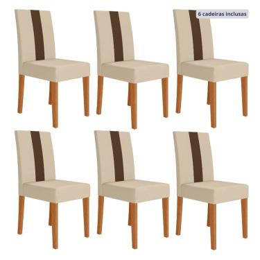 Imagem de Conjunto 6 Cadeiras Estofadas 96cm X 44cm Freijó/Marfim