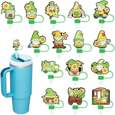 Imagem de 15 peças de tampas de palha de gnomo verde para copos, 10 mm 1 cm topo de palha para copo Stanley 30 & 1,134 g Stanley Cups acessórios presentes para mulheres lembrancinhas de festa