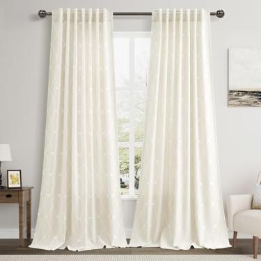Imagem de Cortinas brancas gométricas para escurecimento de ambiente 244 cm de comprimento para sala de estar, conjunto de 2 painéis, decoração clássica neutra de casa de fazenda, bege, creme branco, 50%