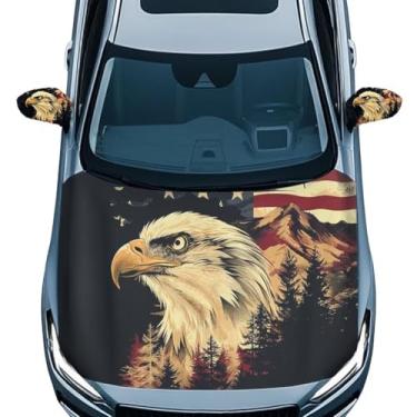 Imagem de Pirexcny Capa protetora de capô de carro águia careca bandeira dos EUA capa de capô de carro com capa de proteção traseira automática conjunto de 3 capas de capô respiráveis para carros acessórios
