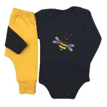 Imagem de Conjunto Body Manga Longa Bordado Abelhinha e Calça Suedine Mijão Culote - Roupa Bebê Menina-Feminino